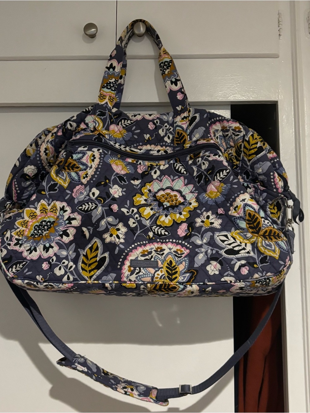 Vera Bradley Quilted Floral Duffle Weekender Bag in Navy